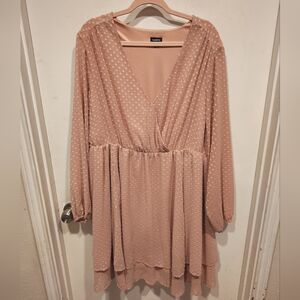 Torrid Dusty Rose Textured Swiss Dot Tiered Skirt Long Sleeve Dress 3X Romantic